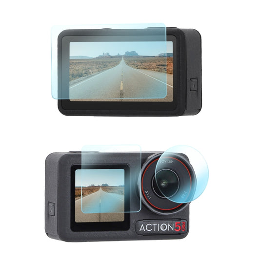 Protectores de lente Sunnylife 3 en 1 para pantalla frontal y trasera de DJI Osmo Action 5 Pro, láminas de vidrio templado, 1 + 1 + 1 juegos, 2 + 2 + 2 juegos