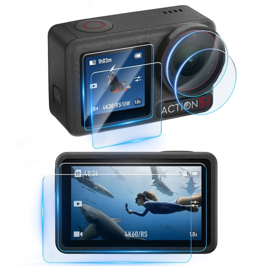 Protector de lente STARTRC 3 en 1, pantalla frontal y trasera de vidrio templado, para DJI Osmo Action 5 Pro