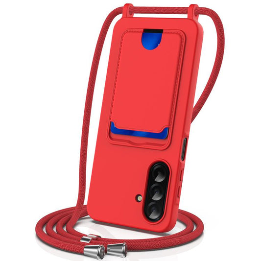 Integrated Card Bag Solid Color Liquid Silicone Phone Case with Lanyard, For Galaxy S26 FE 5G, For Samsung Galaxy S26+ 5G, For Samsung Galaxy S26 Ultra 5G, For Samsung Galaxy S26 5G, For Samsung Galaxy S25 FE 5G, For Samsung Galaxy S25 Edge 5G         ...