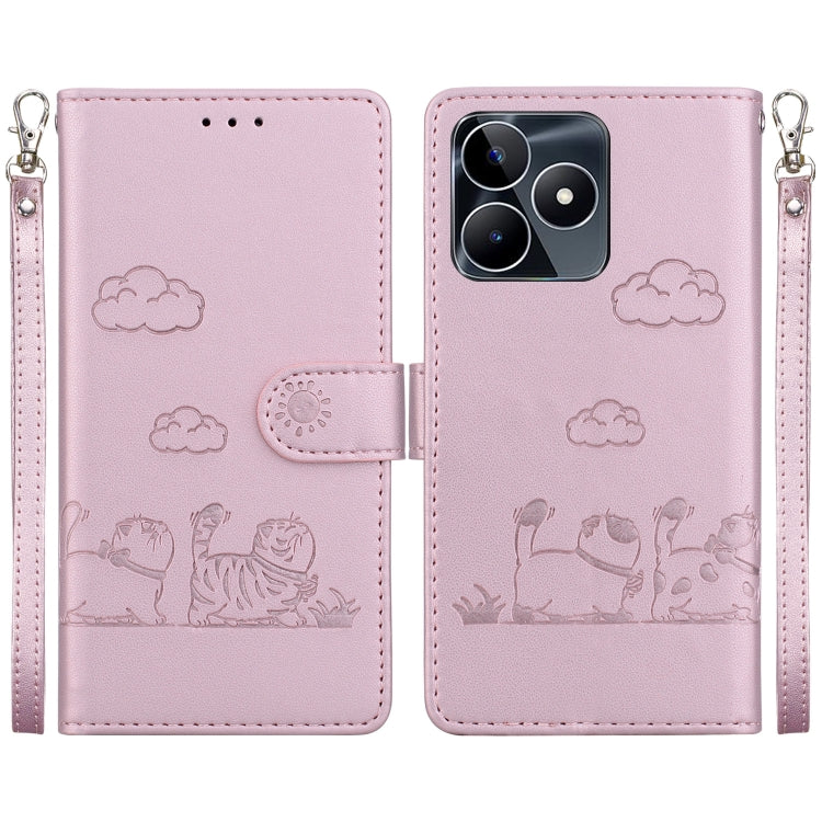 Cute Cats RFID Leather Phone Case, For Realme 12+, For Realme C53, For Realme 12 Pro+ Global, For Realme C67 4G Global, For Realme 11 Pro 5G, For Realme C65 4G, For Realme C55, For Realme V23