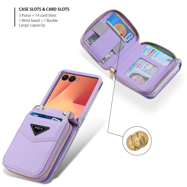 POLA Multi-Card Slots Zipper Wallet Phone Case, For Samsung Galaxy Z Flip7 5G, For Samsung Galaxy Z Flip6, For Samsung Galaxy Z Fold6, For Samsung Galaxy Z Flip5, For Samsung Galaxy Z Flip3 5G