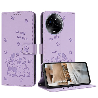 Embossed Kitten Phone Leather Case with Lanyard, For Realme 13 Pro 5G Global, For Realme 12 5G / 12x 5G Global, For Realme 12+ 5G Global / 12 4G, For Realme C67 4G Global, For Realme 12 Pro+ / 12 Pro, For Realme C53 / Narzo N53                         ...
