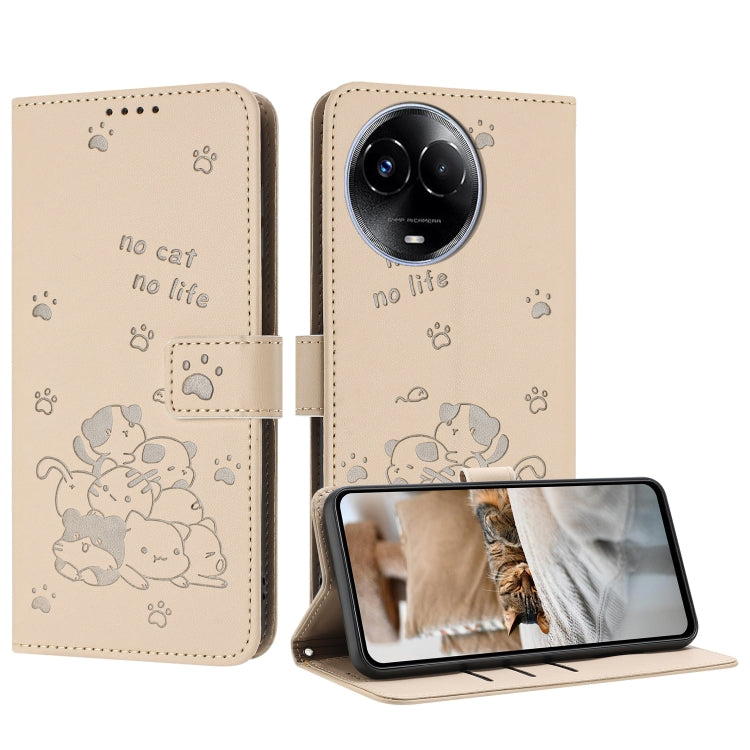 Embossed Kitten Phone Leather Case with Lanyard, For Realme 13 Pro 5G Global, For Realme 12 5G / 12x 5G Global, For Realme 12+ 5G Global / 12 4G, For Realme C67 4G Global, For Realme 12 Pro+ / 12 Pro, For Realme C53 / Narzo N53                         ...