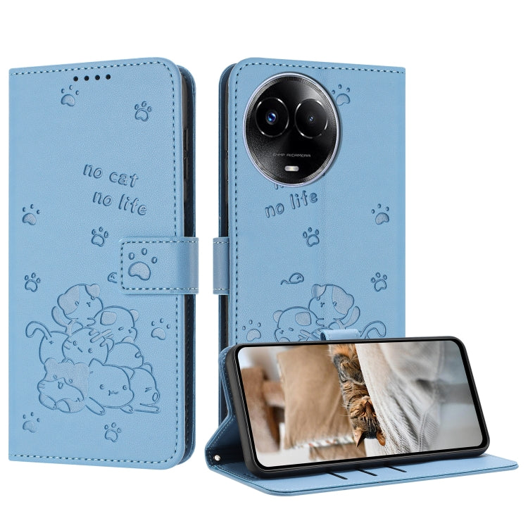 Embossed Kitten Phone Leather Case with Lanyard, For Realme 13 Pro 5G Global, For Realme 12 5G / 12x 5G Global, For Realme 12+ 5G Global / 12 4G, For Realme C67 4G Global, For Realme 12 Pro+ / 12 Pro, For Realme C53 / Narzo N53                         ...