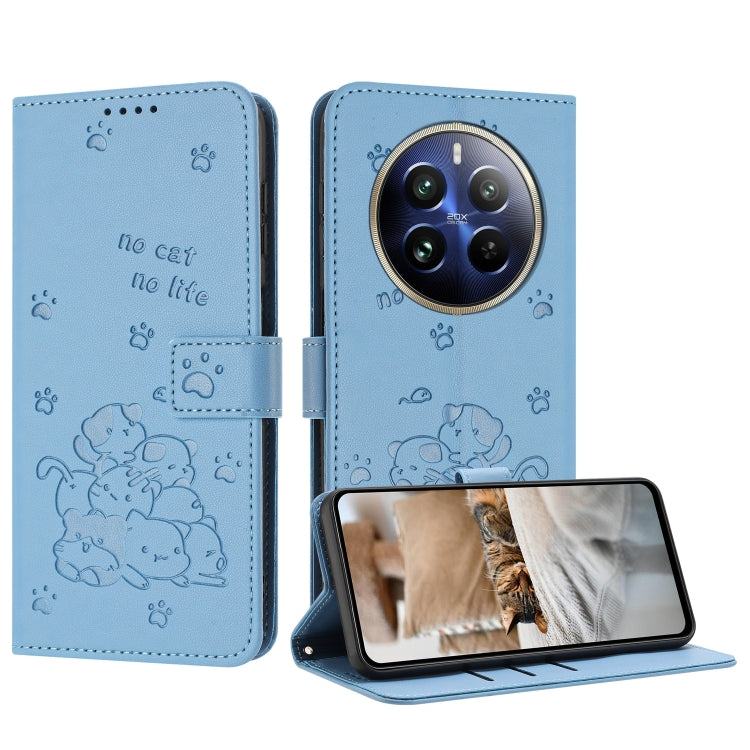 Embossed Kitten Phone Leather Case with Lanyard, For Realme 13 Pro 5G Global, For Realme 12 5G / 12x 5G Global, For Realme 12+ 5G Global / 12 4G, For Realme C67 4G Global, For Realme 12 Pro+ / 12 Pro, For Realme C53 / Narzo N53                         ...