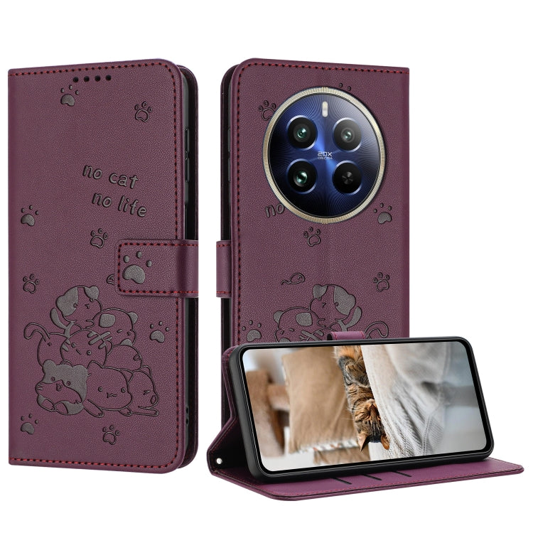 Embossed Kitten Phone Leather Case with Lanyard, For Realme 13 Pro 5G Global, For Realme 12 5G / 12x 5G Global, For Realme 12+ 5G Global / 12 4G, For Realme C67 4G Global, For Realme 12 Pro+ / 12 Pro, For Realme C53 / Narzo N53                         ...