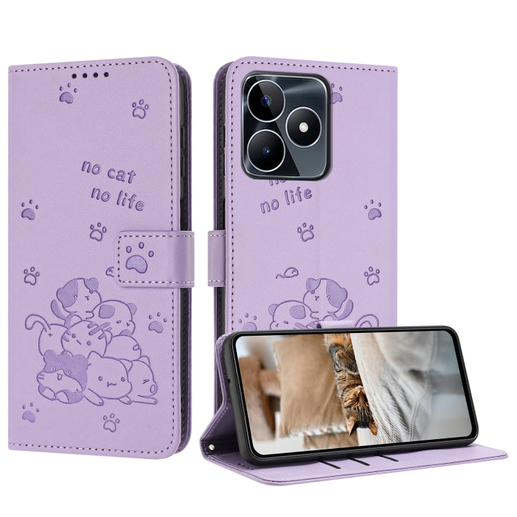 Embossed Kitten Phone Leather Case with Lanyard, For Realme 13 Pro 5G Global, For Realme 12 5G / 12x 5G Global, For Realme 12+ 5G Global / 12 4G, For Realme C67 4G Global, For Realme 12 Pro+ / 12 Pro, For Realme C53 / Narzo N53                         ...