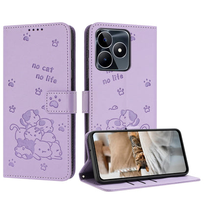 Embossed Kitten Phone Leather Case with Lanyard, For Realme 13 Pro 5G Global, For Realme 12 5G / 12x 5G Global, For Realme 12+ 5G Global / 12 4G, For Realme C67 4G Global, For Realme 12 Pro+ / 12 Pro, For Realme C53 / Narzo N53                         ...