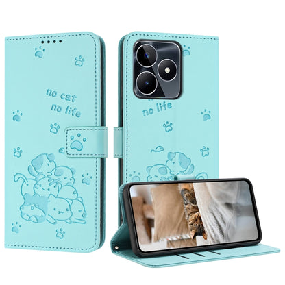 Embossed Kitten Phone Leather Case with Lanyard, For Realme 13 Pro 5G Global, For Realme 12 5G / 12x 5G Global, For Realme 12+ 5G Global / 12 4G, For Realme C67 4G Global, For Realme 12 Pro+ / 12 Pro, For Realme C53 / Narzo N53                         ...