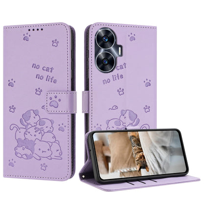 Embossed Kitten Phone Leather Case with Lanyard, For Realme 13 Pro 5G Global, For Realme 12 5G / 12x 5G Global, For Realme 12+ 5G Global / 12 4G, For Realme C67 4G Global, For Realme 12 Pro+ / 12 Pro, For Realme C53 / Narzo N53                         ...