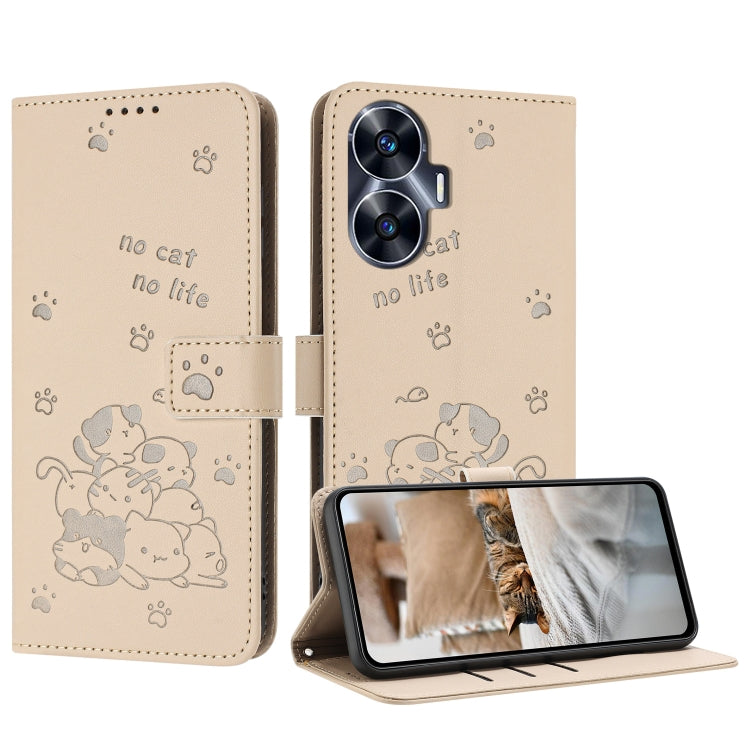 Embossed Kitten Phone Leather Case with Lanyard, For Realme 13 Pro 5G Global, For Realme 12 5G / 12x 5G Global, For Realme 12+ 5G Global / 12 4G, For Realme C67 4G Global, For Realme 12 Pro+ / 12 Pro, For Realme C53 / Narzo N53                         ...