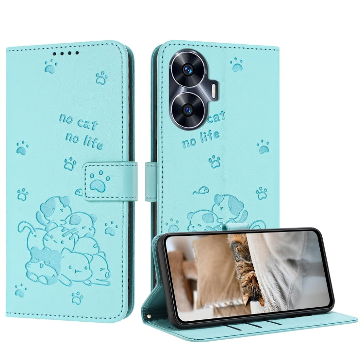 Embossed Kitten Phone Leather Case with Lanyard, For Realme 13 Pro 5G Global, For Realme 12 5G / 12x 5G Global, For Realme 12+ 5G Global / 12 4G, For Realme C67 4G Global, For Realme 12 Pro+ / 12 Pro, For Realme C53 / Narzo N53                         ...