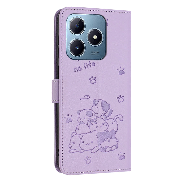 Étui en cuir gaufré chat pour téléphone avec cordon, pour Realme 13 Pro 5G Global, pour Realme 12 5G / 12x 5G Global, pour Realme 12+ 5G Global / 12 4G, pour Realme C67 4G Global, pour Realme 12 Pro+ / 12 Pro, pour Realme C53 / Narzo N53