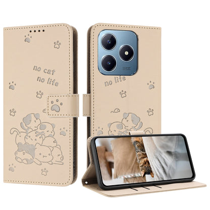 Étui en cuir gaufré chat pour téléphone avec cordon, pour Realme 13 Pro 5G Global, pour Realme 12 5G / 12x 5G Global, pour Realme 12+ 5G Global / 12 4G, pour Realme C67 4G Global, pour Realme 12 Pro+ / 12 Pro, pour Realme C53 / Narzo N53