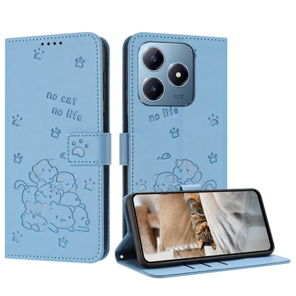 Étui en cuir gaufré chat pour téléphone avec cordon, pour Realme 13 Pro 5G Global, pour Realme 12 5G / 12x 5G Global, pour Realme 12+ 5G Global / 12 4G, pour Realme C67 4G Global, pour Realme 12 Pro+ / 12 Pro, pour Realme C53 / Narzo N53