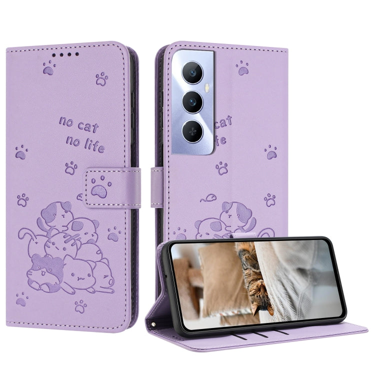 Embossed Kitten Phone Leather Case with Lanyard, For Realme 13 Pro 5G Global, For Realme 12 5G / 12x 5G Global, For Realme 12+ 5G Global / 12 4G, For Realme C67 4G Global, For Realme 12 Pro+ / 12 Pro, For Realme C53 / Narzo N53                         ...
