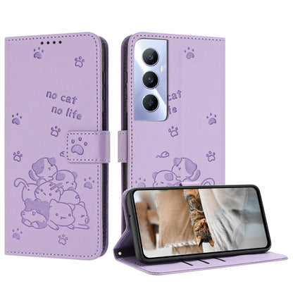 Embossed Kitten Phone Leather Case with Lanyard, For Realme 13 Pro 5G Global, For Realme 12 5G / 12x 5G Global, For Realme 12+ 5G Global / 12 4G, For Realme C67 4G Global, For Realme 12 Pro+ / 12 Pro, For Realme C53 / Narzo N53                         ...