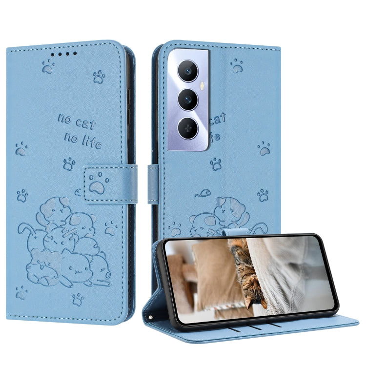 Embossed Kitten Phone Leather Case with Lanyard, For Realme 13 Pro 5G Global, For Realme 12 5G / 12x 5G Global, For Realme 12+ 5G Global / 12 4G, For Realme C67 4G Global, For Realme 12 Pro+ / 12 Pro, For Realme C53 / Narzo N53                         ...