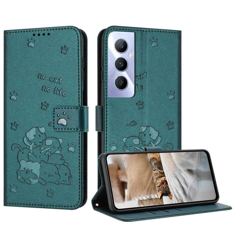 Embossed Kitten Phone Leather Case with Lanyard, For Realme 13 Pro 5G Global, For Realme 12 5G / 12x 5G Global, For Realme 12+ 5G Global / 12 4G, For Realme C67 4G Global, For Realme 12 Pro+ / 12 Pro, For Realme C53 / Narzo N53                         ...