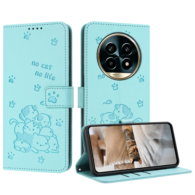 Étui en cuir gaufré chat pour téléphone avec cordon, pour Realme 13 Pro 5G Global, pour Realme 12 5G / 12x 5G Global, pour Realme 12+ 5G Global / 12 4G, pour Realme C67 4G Global, pour Realme 12 Pro+ / 12 Pro, pour Realme C53 / Narzo N53