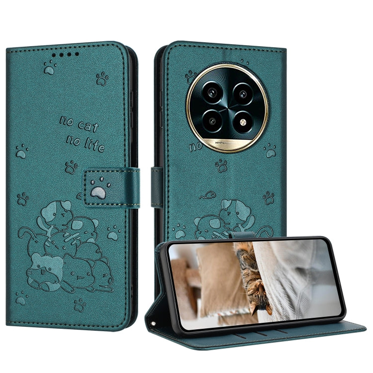 Étui en cuir gaufré chat pour téléphone avec cordon, pour Realme 13 Pro 5G Global, pour Realme 12 5G / 12x 5G Global, pour Realme 12+ 5G Global / 12 4G, pour Realme C67 4G Global, pour Realme 12 Pro+ / 12 Pro, pour Realme C53 / Narzo N53