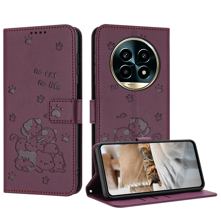Étui en cuir gaufré chat pour téléphone avec cordon, pour Realme 13 Pro 5G Global, pour Realme 12 5G / 12x 5G Global, pour Realme 12+ 5G Global / 12 4G, pour Realme C67 4G Global, pour Realme 12 Pro+ / 12 Pro, pour Realme C53 / Narzo N53