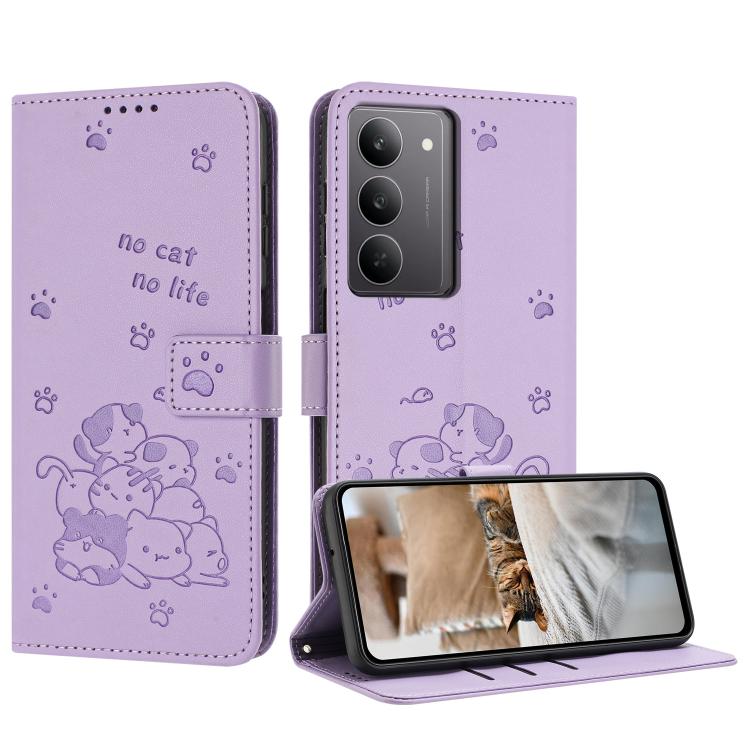 Embossed Kitten Phone Leather Case with Lanyard, For Realme C100 / 100i / 100x 4G, For Realme P4 Power 5G, For Realme 16 5G, For Realme 16 Pro+ 5G, For Realme 16 Pro 5G, For Realme C85 5G / 15x  5G India, For Realme C85 Pro 4G, For Realme 15T 5G       ...