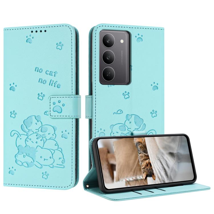 Embossed Kitten Phone Leather Case with Lanyard, For Realme C100 / 100i / 100x 4G, For Realme P4 Power 5G, For Realme 16 5G, For Realme 16 Pro+ 5G, For Realme 16 Pro 5G, For Realme C85 5G / 15x  5G India, For Realme C85 Pro 4G, For Realme 15T 5G       ...