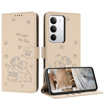 Embossed Kitten Phone Leather Case with Lanyard, For Realme C100 / 100i / 100x 4G, For Realme P4 Power 5G, For Realme 16 5G, For Realme 16 Pro+ 5G, For Realme 16 Pro 5G, For Realme C85 5G / 15x  5G India, For Realme C85 Pro 4G, For Realme 15T 5G       ...