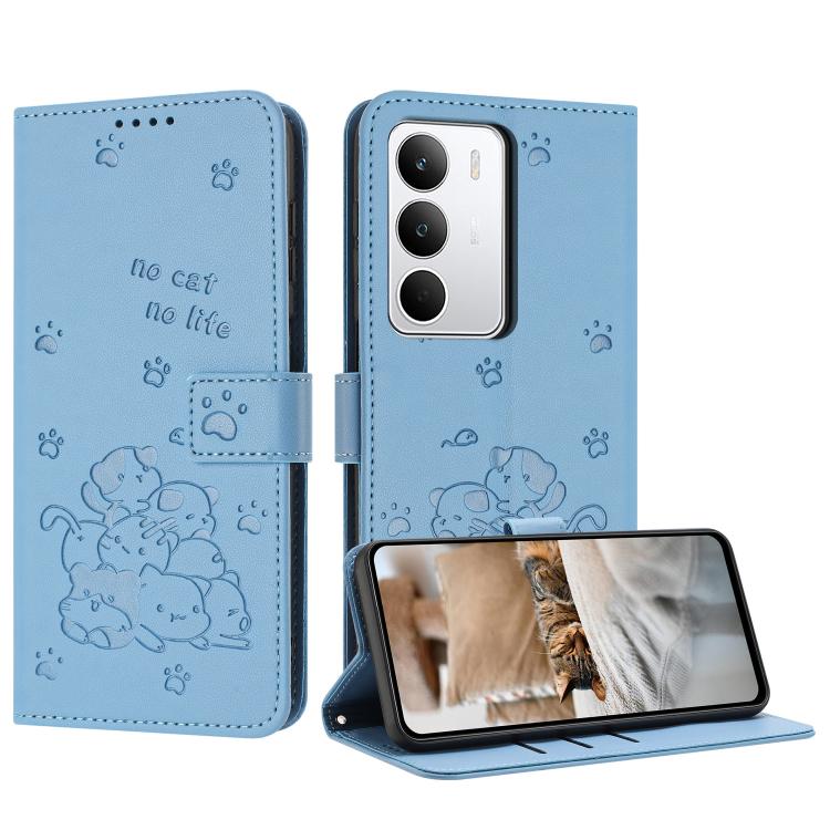 Embossed Kitten Phone Leather Case with Lanyard, For Realme C100 / 100i / 100x 4G, For Realme P4 Power 5G, For Realme 16 5G, For Realme 16 Pro+ 5G, For Realme 16 Pro 5G, For Realme C85 5G / 15x  5G India, For Realme C85 Pro 4G, For Realme 15T 5G       ...