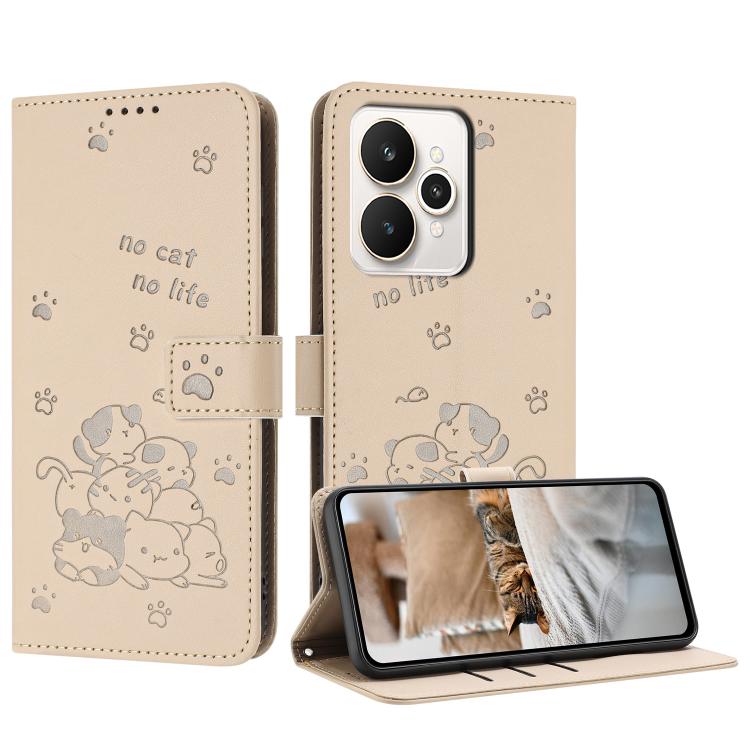 Embossed Kitten Phone Leather Case with Lanyard, For Realme C100 / 100i / 100x 4G, For Realme P4 Power 5G, For Realme 16 5G, For Realme 16 Pro+ 5G, For Realme 16 Pro 5G, For Realme C85 5G / 15x  5G India, For Realme C85 Pro 4G, For Realme 15T 5G       ...