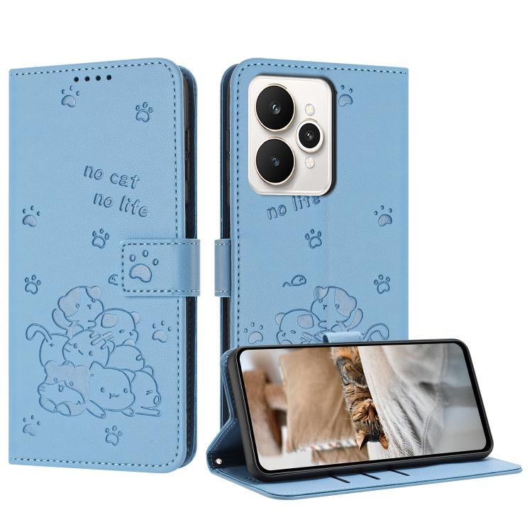 Embossed Kitten Phone Leather Case with Lanyard, For Realme C100 / 100i / 100x 4G, For Realme P4 Power 5G, For Realme 16 5G, For Realme 16 Pro+ 5G, For Realme 16 Pro 5G, For Realme C85 5G / 15x  5G India, For Realme C85 Pro 4G, For Realme 15T 5G       ...