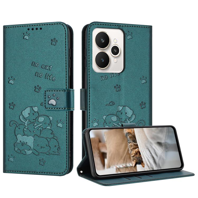Embossed Kitten Phone Leather Case with Lanyard, For Realme C100 / 100i / 100x 4G, For Realme P4 Power 5G, For Realme 16 5G, For Realme 16 Pro+ 5G, For Realme 16 Pro 5G, For Realme C85 5G / 15x  5G India, For Realme C85 Pro 4G, For Realme 15T 5G       ...