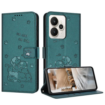 Embossed Kitten Phone Leather Case with Lanyard, For Realme C100 / 100i / 100x 4G, For Realme P4 Power 5G, For Realme 16 5G, For Realme 16 Pro+ 5G, For Realme 16 Pro 5G, For Realme C85 5G / 15x  5G India, For Realme C85 Pro 4G, For Realme 15T 5G       ...