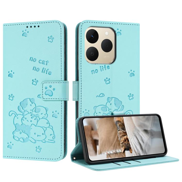 Embossed Kitten Phone Leather Case with Lanyard, For Realme C100 / 100i / 100x 4G, For Realme P4 Power 5G, For Realme 16 5G, For Realme 16 Pro+ 5G, For Realme 16 Pro 5G, For Realme C85 5G / 15x  5G India, For Realme C85 Pro 4G, For Realme 15T 5G       ...