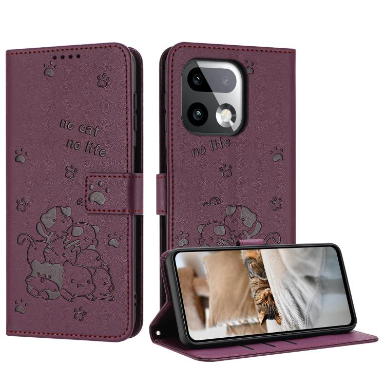 Embossed Kitten Phone Leather Case with Lanyard, For Realme C100 / 100i / 100x 4G, For Realme P4 Power 5G, For Realme 16 5G, For Realme 16 Pro+ 5G, For Realme 16 Pro 5G, For Realme C85 5G / 15x  5G India, For Realme C85 Pro 4G, For Realme 15T 5G       ...