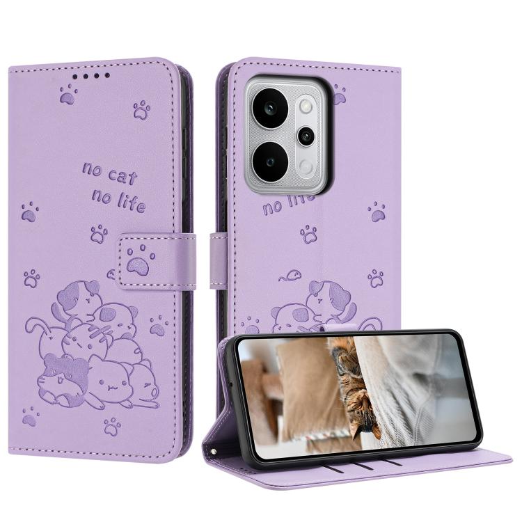 Embossed Kitten Phone Leather Case with Lanyard, For Realme C100 / 100i / 100x 4G, For Realme P4 Power 5G, For Realme 16 5G, For Realme 16 Pro+ 5G, For Realme 16 Pro 5G, For Realme C85 5G / 15x  5G India, For Realme C85 Pro 4G, For Realme 15T 5G       ...