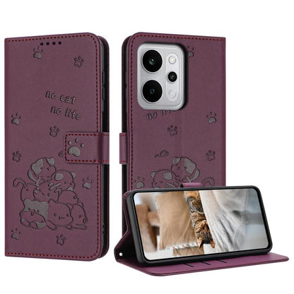 Embossed Kitten Phone Leather Case with Lanyard, For Realme C100 / 100i / 100x 4G, For Realme P4 Power 5G, For Realme 16 5G, For Realme 16 Pro+ 5G, For Realme 16 Pro 5G, For Realme C85 5G / 15x  5G India, For Realme C85 Pro 4G, For Realme 15T 5G       ...