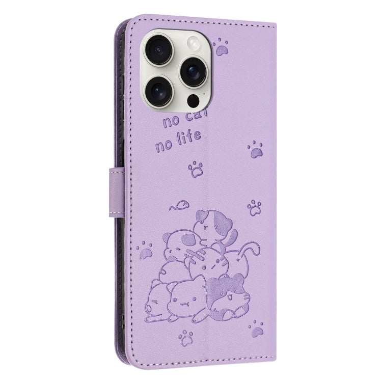 Embossed Kitten Phone Leather Case with Lanyard