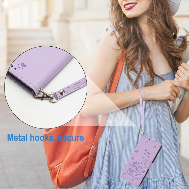 Embossed Kitten Phone Leather Case with Lanyard
