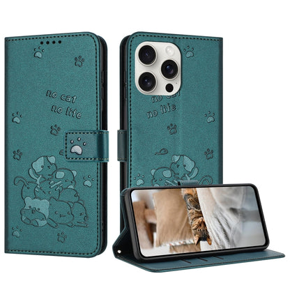 Embossed Kitten Phone Leather Case with Lanyard