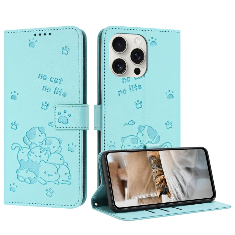 Embossed Kitten Phone Leather Case with Lanyard