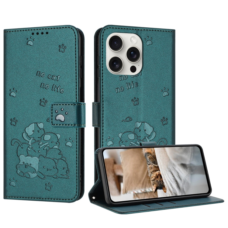 Embossed Kitten Phone Leather Case with Lanyard