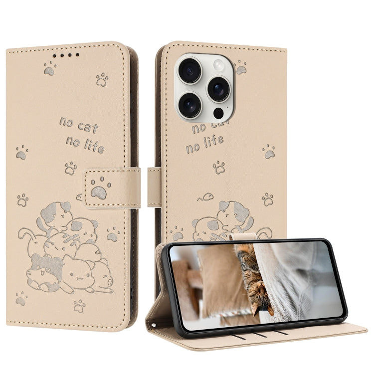 Embossed Kitten Phone Leather Case with Lanyard