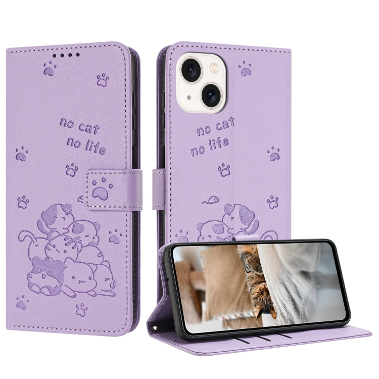 Embossed Kitten Phone Leather Case with Lanyard