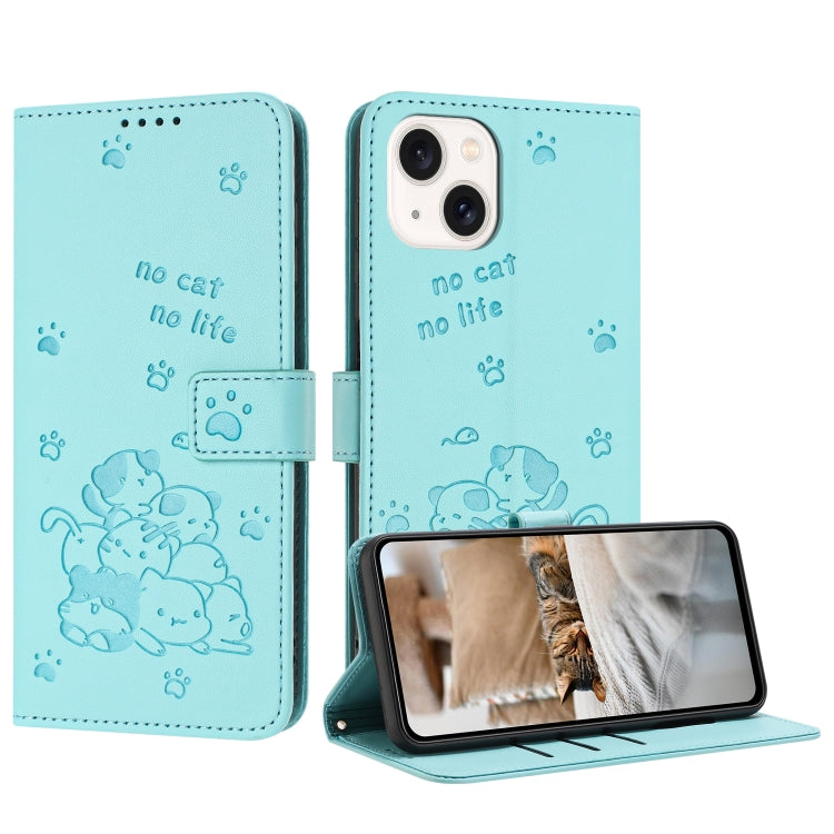 Embossed Kitten Phone Leather Case with Lanyard