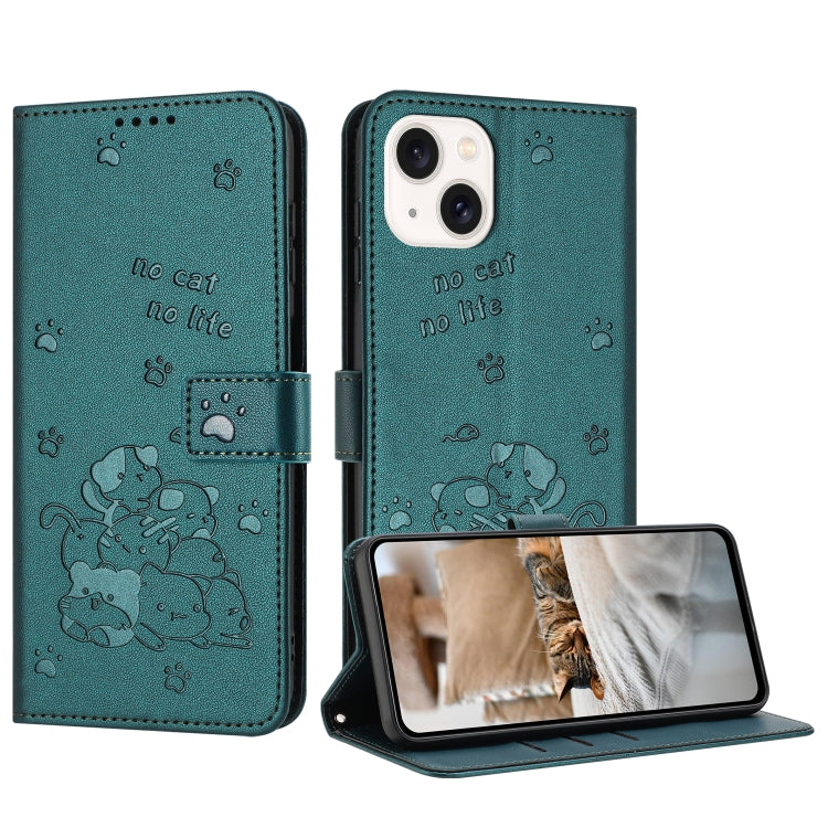 Embossed Kitten Phone Leather Case with Lanyard