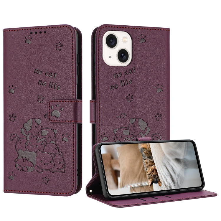 Embossed Kitten Phone Leather Case with Lanyard