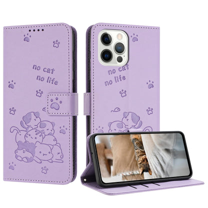 Embossed Kitten Phone Leather Case with Lanyard