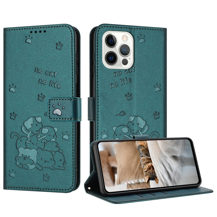 Embossed Kitten Phone Leather Case with Lanyard